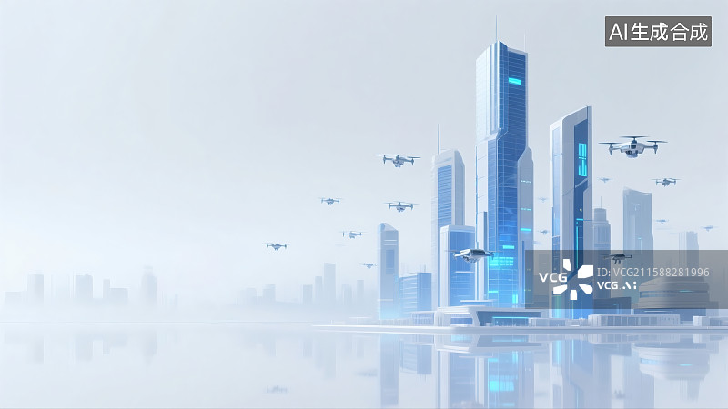 【AI数字艺术】未来城市高楼与飞行器图片素材