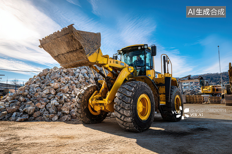 【AI数字艺术】工地黄色装载机施工场景图片素材