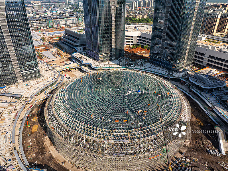 义乌城市新地标全球数字自贸中心建筑工程航拍图片素材