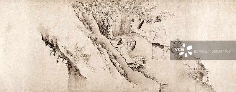 元代阮肇入天台山图卷中国人物山水画图片素材