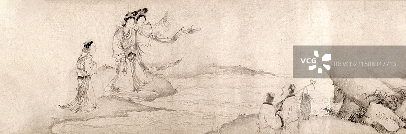 元代阮肇入天台山图卷中国人物山水画图片素材