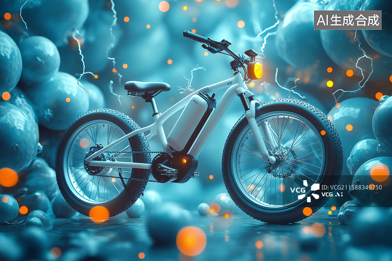【AI数字艺术】电动自行车穿梭于梦幻泡泡中图片素材