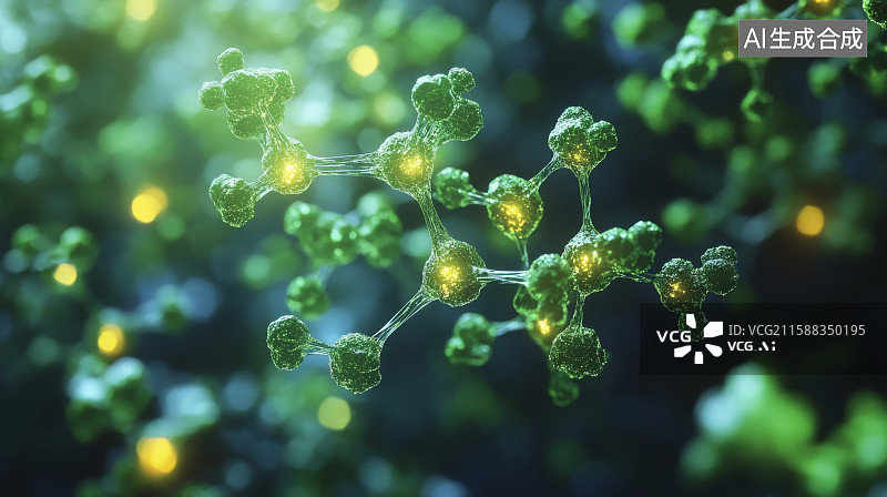 【AI数字艺术】发光分子结构的微观世界图片素材