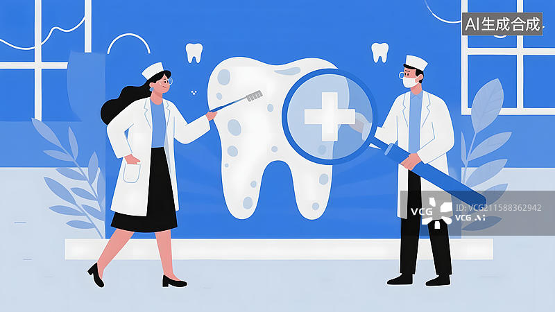 【AI数字艺术】牙医检查牙齿的插画图片素材
