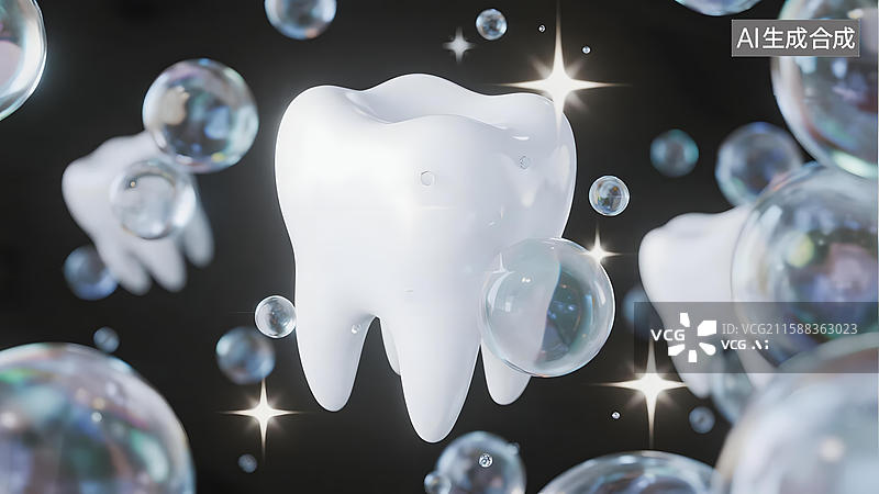 【AI数字艺术】闪耀牙齿与泡泡的梦幻场景图片素材