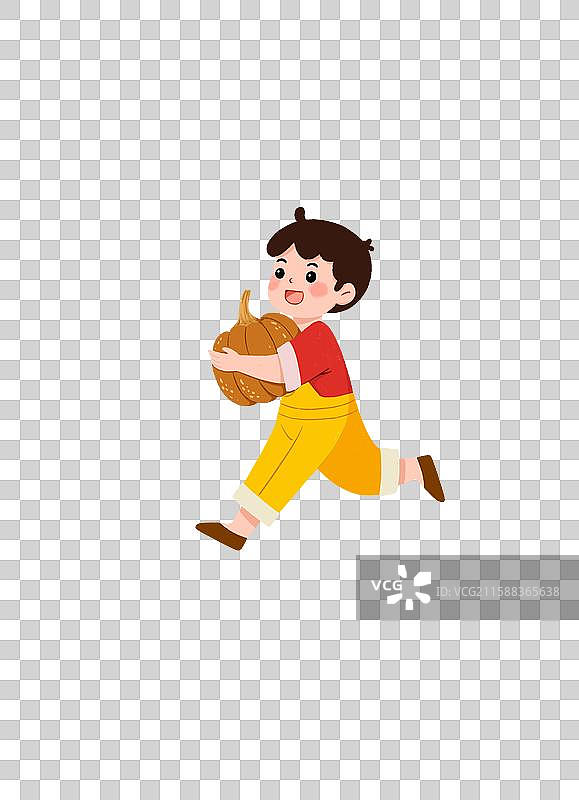 治愈系扁平插画一个小男孩抱着南瓜图片素材