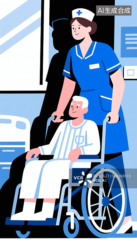 【AI数字艺术】护士推着病人插画图片素材