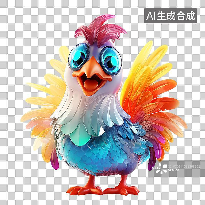 【AI数字艺术】可爱的公鸡3D造型玻璃摆件图片素材