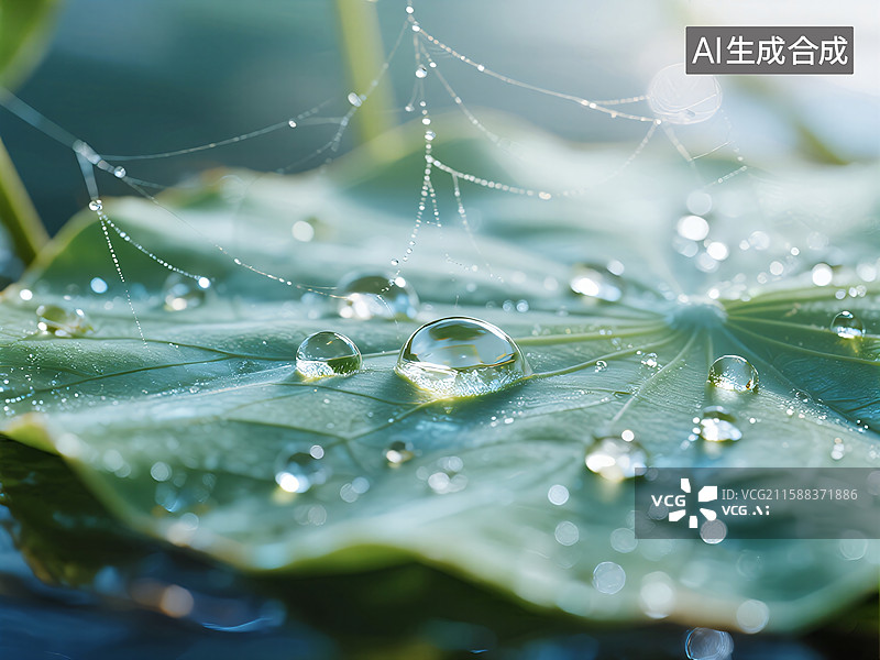【AI数字艺术】白露凝翠：清晨晶莹露珠图片素材