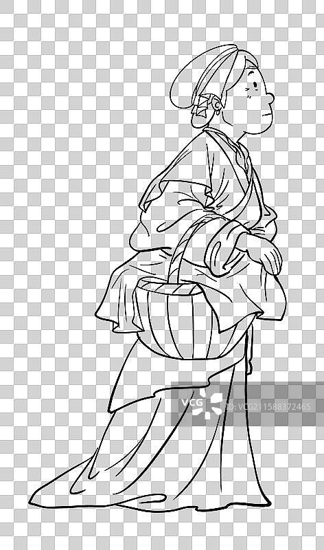 提着一篮子传统美食的老婆婆古代人物线稿元素图片素材