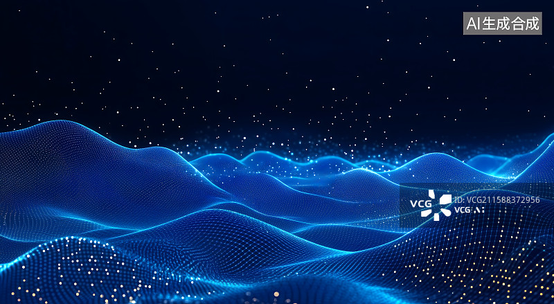 【AI数字艺术】深蓝光轨波浪场景，蓝色音符波浪的背景起伏不断绵绵无期绸缎感图片素材