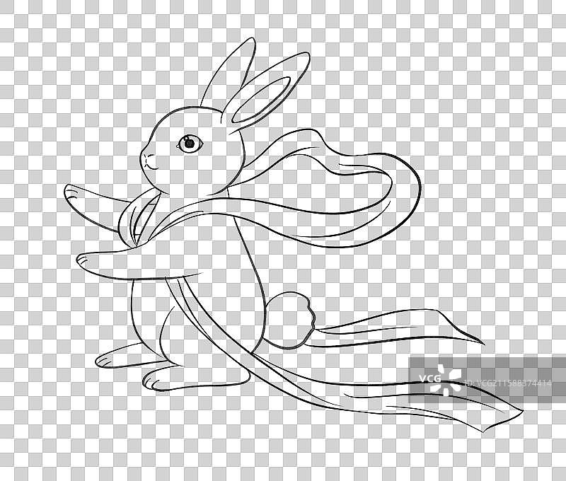 兔子月兔玉兔兔年中秋节动物手绘卡通插画元素线稿图片素材