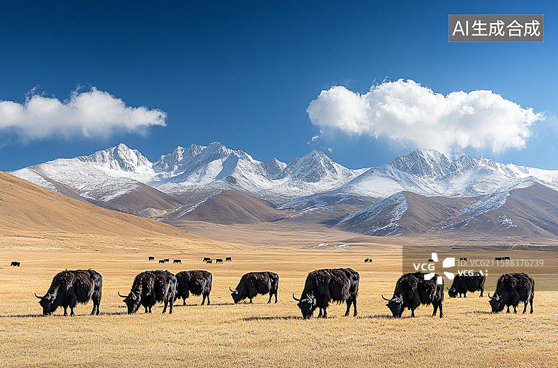 【AI数字艺术】牧场上秋季金色的户外风光图片素材