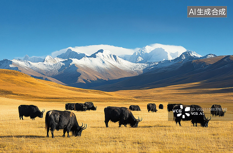 【AI数字艺术】牧场上秋季金色的户外风光图片素材