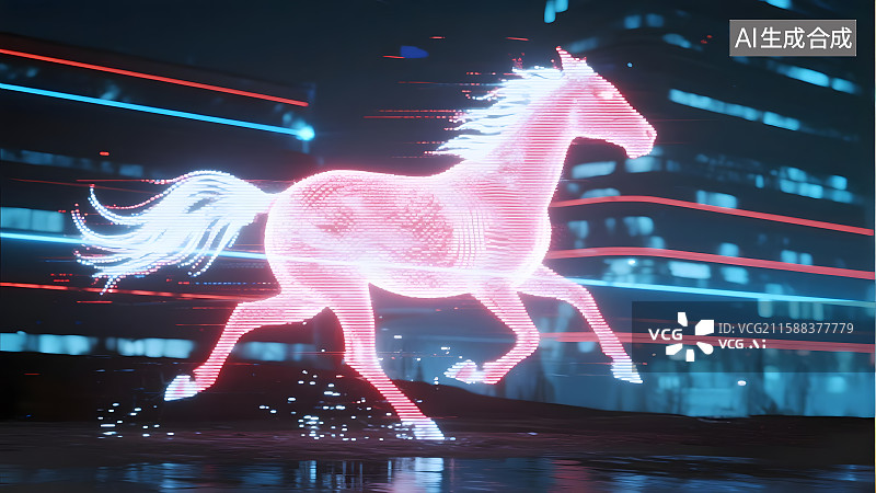 【AI数字艺术】数字火焰骏马在奔跑图片素材