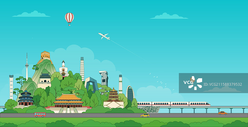 北京城市国庆旅游矢量插画图片素材