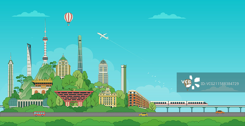 上海城市国庆五一旅游度假矢量插画图片素材