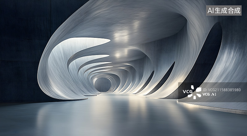 【AI数字艺术】展厅设计背景图,设计, 图像，现代抽象的建筑设计，展现出流动与交织的美感。图片素材