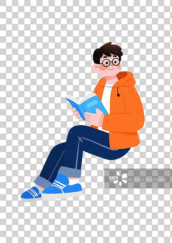 戴眼镜男生坐着读蓝皮书图片素材