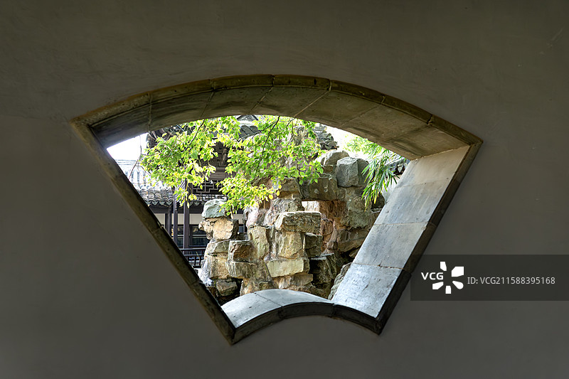 方塔园 园林漏窗景色图片素材