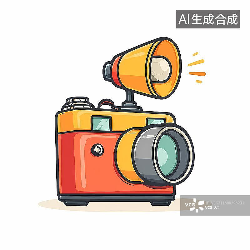 【AI数字艺术】黄色主题老式相机卡通图标图片素材