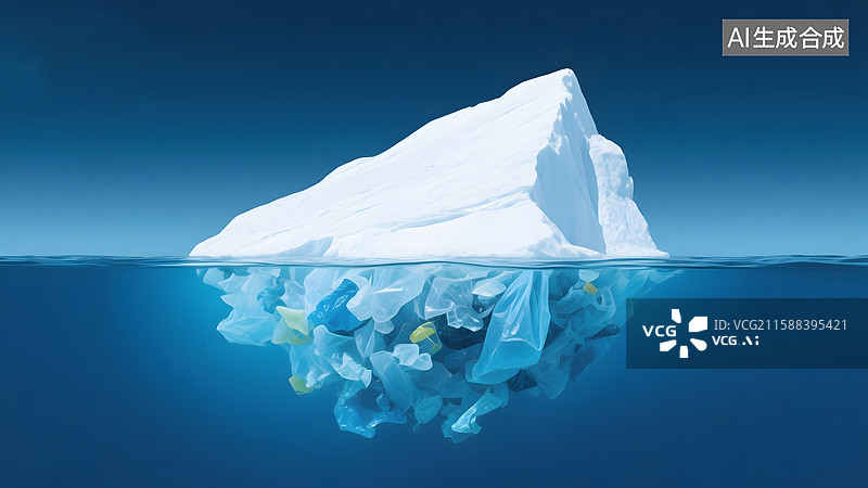 【AI数字艺术】冰山下的塑料垃圾3D插画图片素材