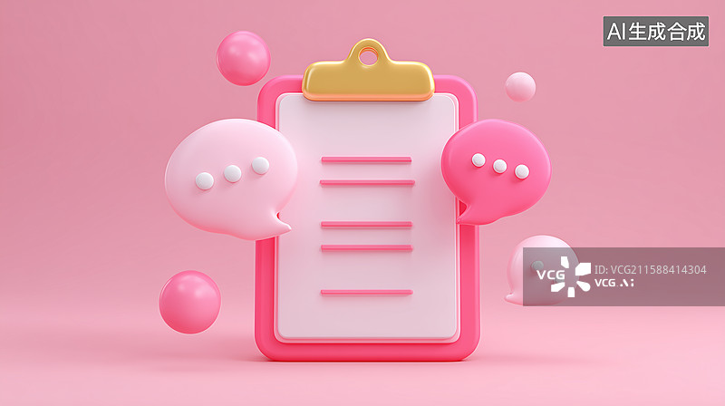 【AI数字艺术】3D粉色对话气泡和文件夹图片素材