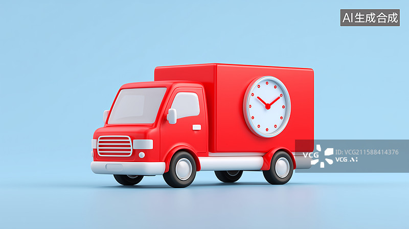 【AI数字艺术】3D物流计时卡车插画图片素材