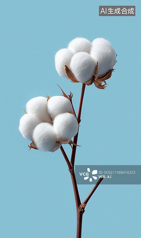 【AI数字艺术】蓝色背景上的棉花特写图片素材