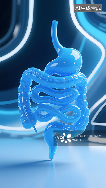 【AI数字艺术】蓝白现代数字科技人体器官模型-肠道图片素材
