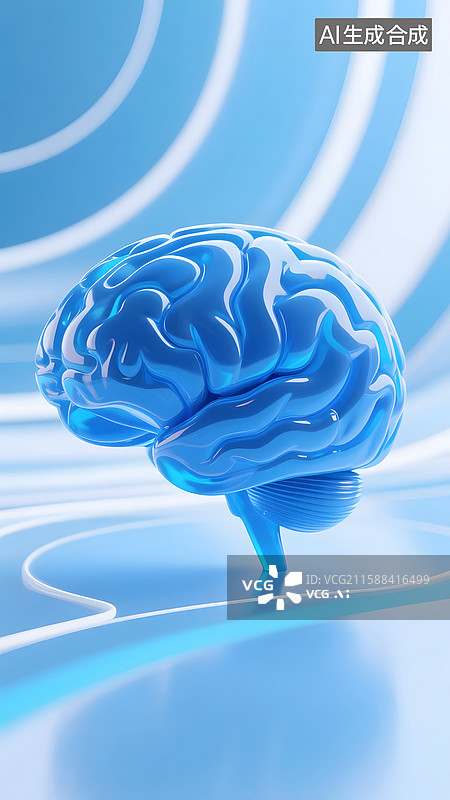 【AI数字艺术】蓝白现代数字科技人体器官模型-大脑图片素材