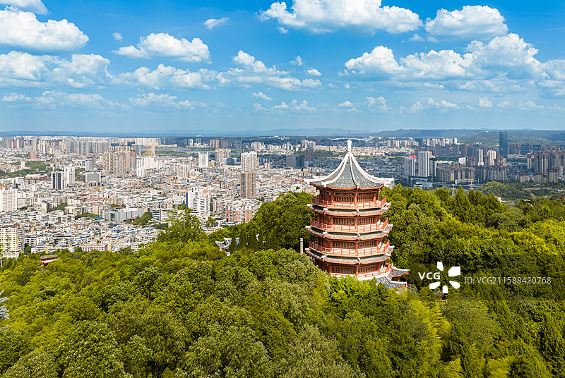 中国四川南充西山风景区开汉楼航拍图图片素材