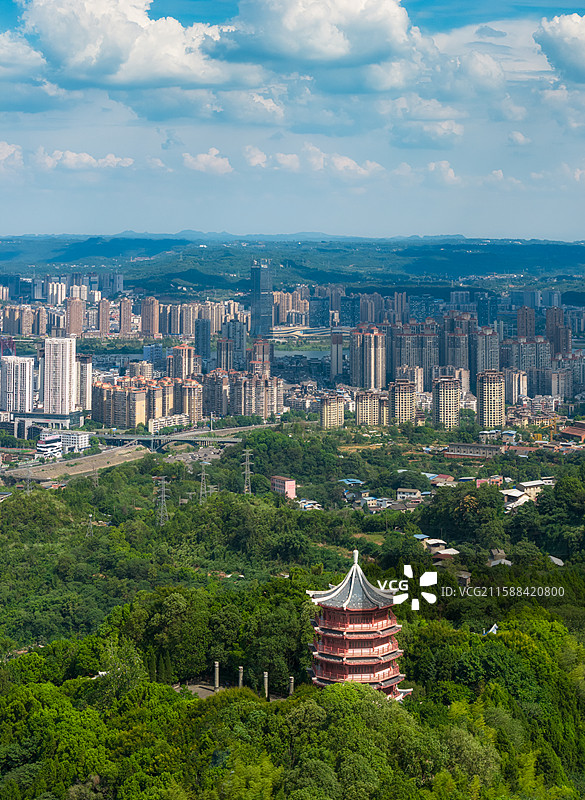 中国四川南充西山风景区开汉楼航拍图图片素材