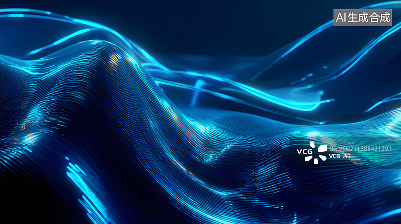 【AI数字艺术】蓝色科技感波浪发光图案图片素材