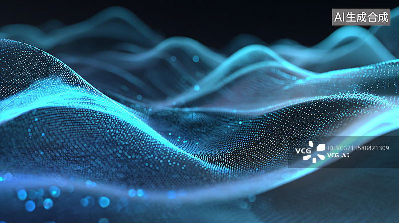 【AI数字艺术】蓝色科技感波浪发光图案图片素材