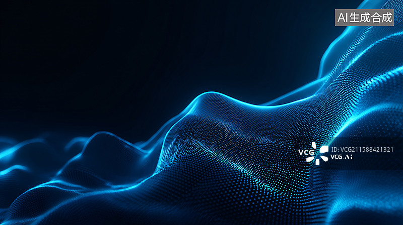 【AI数字艺术】蓝色科技感波浪发光图案图片素材