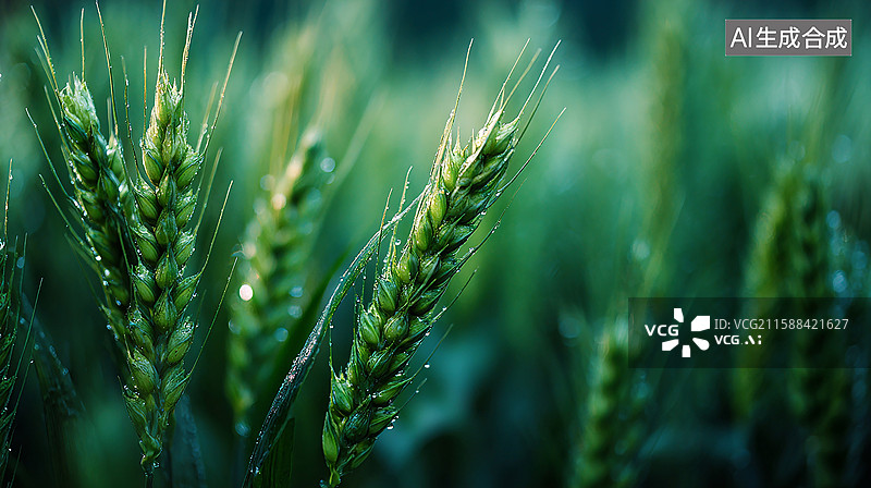 【AI数字艺术】特写绿色小麦麦穗图片素材