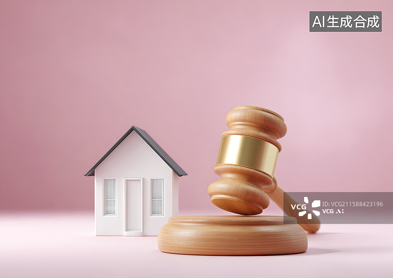 【AI数字艺术】法拍房模型法槌和房屋图片素材