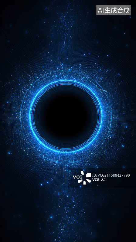 【AI数字艺术】神秘宇宙：蓝色光环中的星尘漩涡图片素材