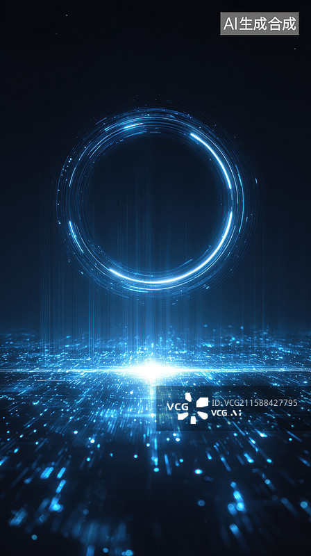 【AI数字艺术】神秘宇宙：蓝色光环中的星尘漩涡图片素材