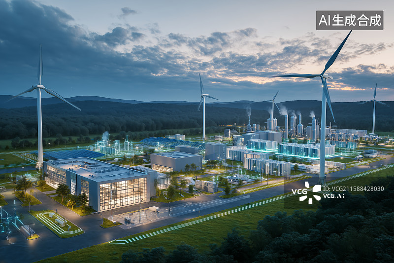 【AI数字艺术】风力发电场与工业建筑图片素材