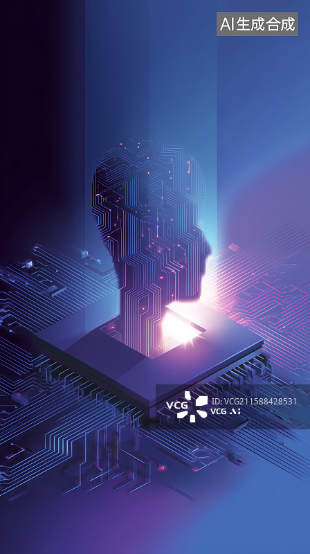 【AI数字艺术】电路板图案的人脑图片素材