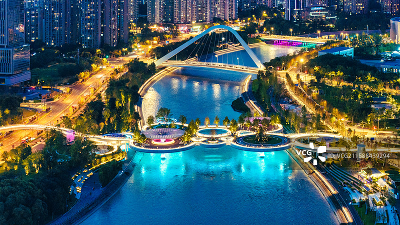 成都金融城锦江莲叶桥景观平台夜景图片素材