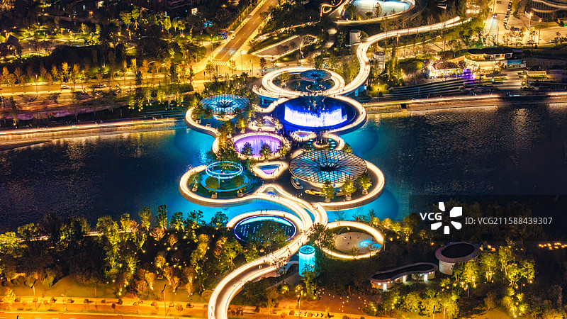 成都金融城锦江莲叶桥景观平台夜景图片素材