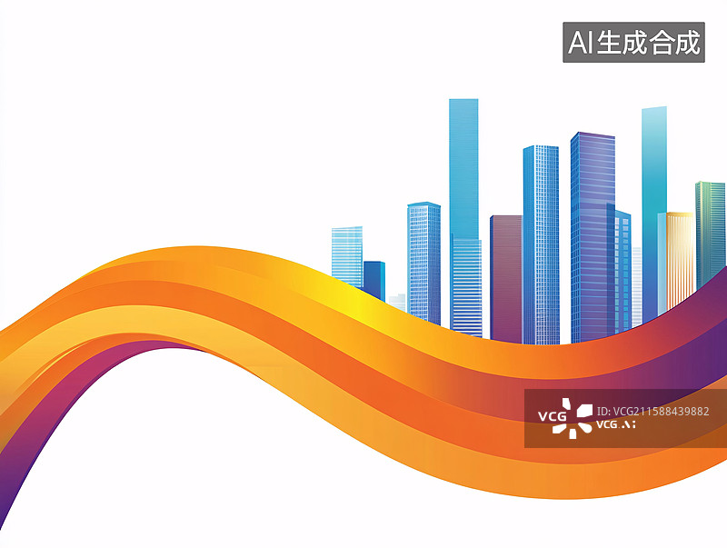 【AI数字艺术】绚丽色彩下的城市天际线剪影图片素材