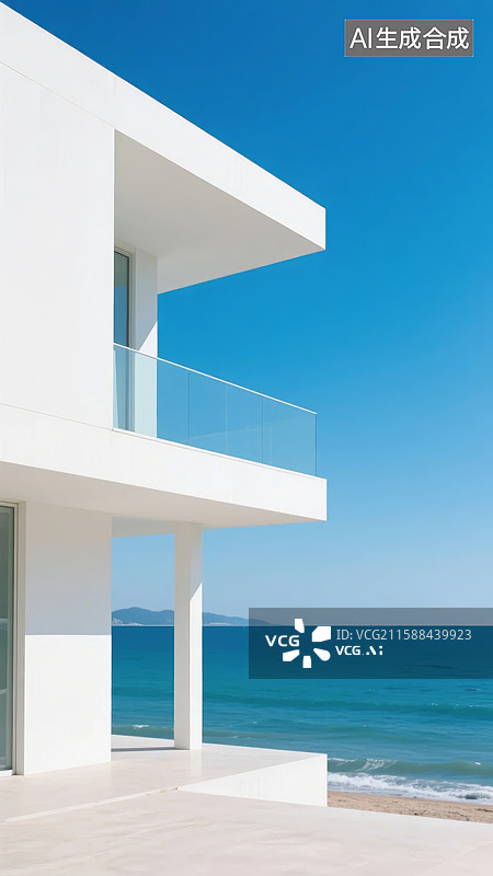 【AI数字艺术】现代海滨别墅与蔚蓝海洋图片素材