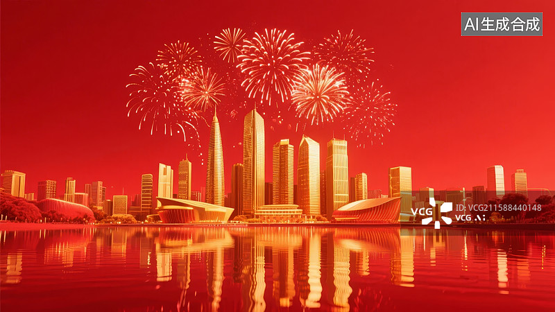 【AI数字艺术】城市夜景烟花绽放图片素材