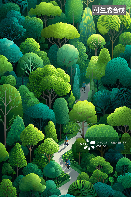 【AI数字艺术】绿荫小径上的骑行者图片素材