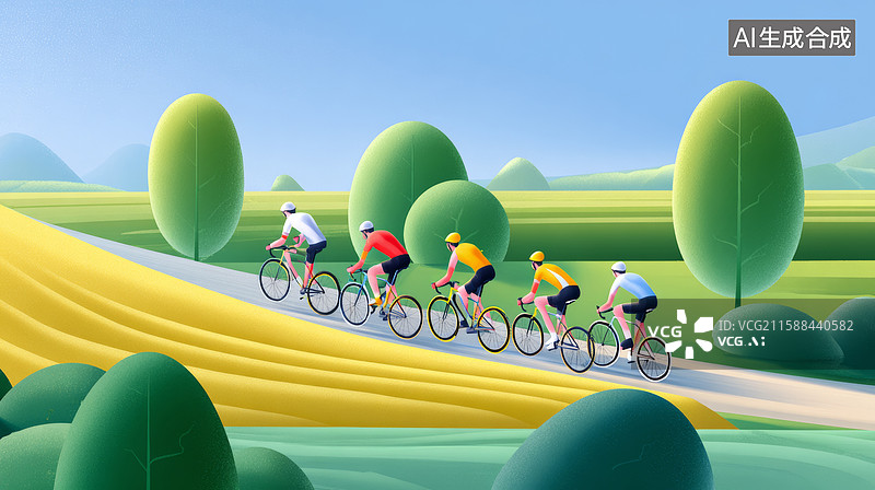 【AI数字艺术】乡村公路自行车骑行图片素材