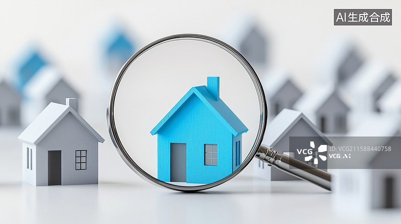 【AI数字艺术】放大镜下的房产市场图片素材